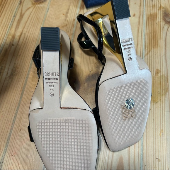 SCHUTZ Filipa Black Patent Leather Sculpted High Heel Sandals - Picture 10 of 13